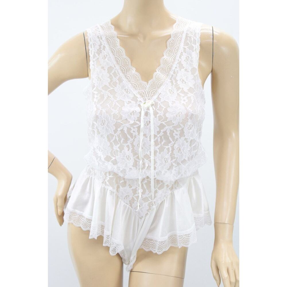 Vintage Tosca Teddy S Nylon White Lace Snap Crotch Coquette Ultra Feminine Sissy